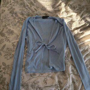 Pretty Little Thing Tie Front Longsleeve Cardigan Baby Blue Size Small